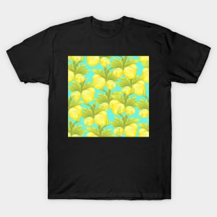 Chalk fresh sunny lemon on blue background T-Shirt